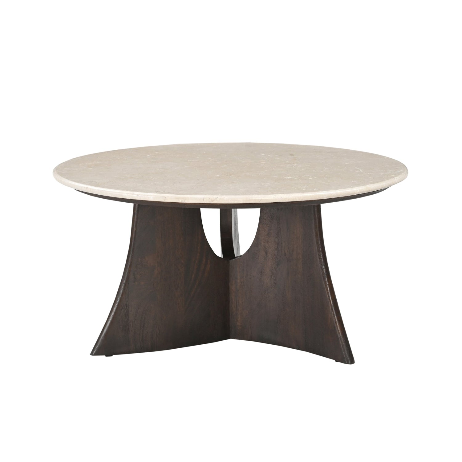 Salontafels Milo Set Van 2 van Starfurn, de grote ronde salontafel met Botticino marmeren blad