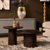 Salontafels Mirre van Starfurn in bruin mangohout, set van twee ronde tafels