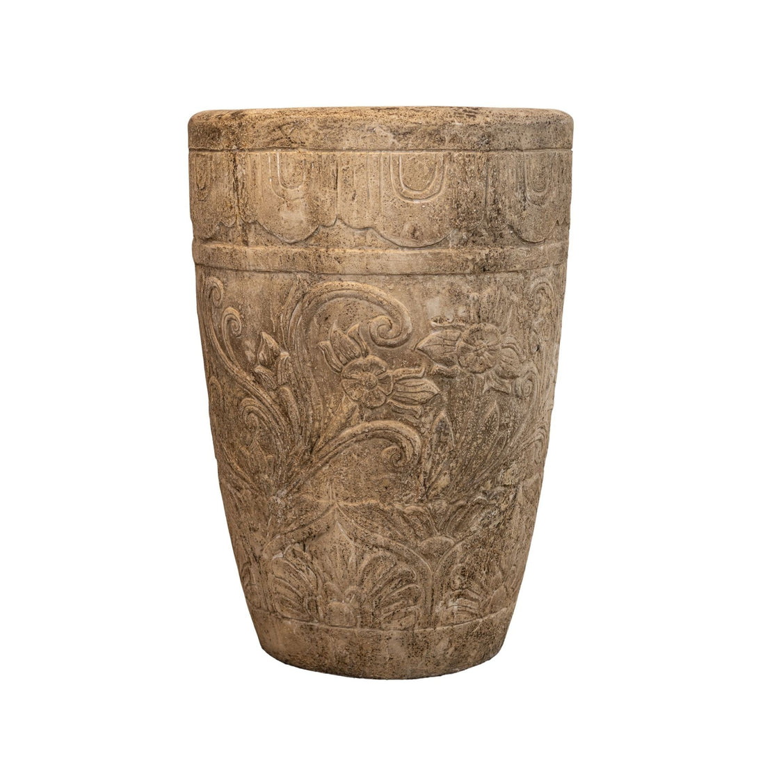 Sasha Cream Cement Fiber Pot Flower Pattern Round L PTMD