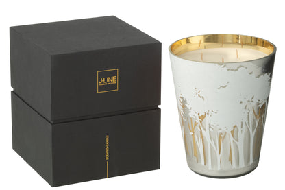 Scented Candle Noa Forest Soya White/Gold Colored Large-95H - - J-Line - livinglovely.nl