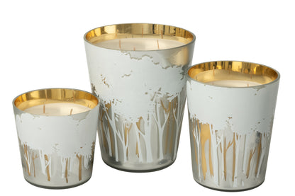 Scented Candle Noa Forest Soya White/Gold Colored Large-95H - - J-Line - livinglovely.nl