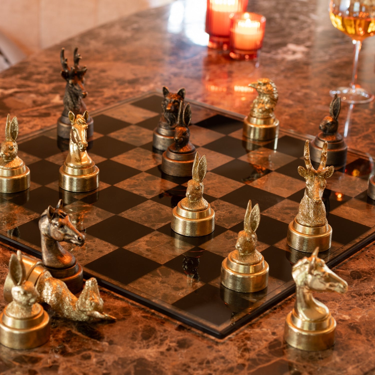 Schaakspel Dieren Polyresin Mix J-Line - Schaakspel - J-Line - livinglovely.nl
