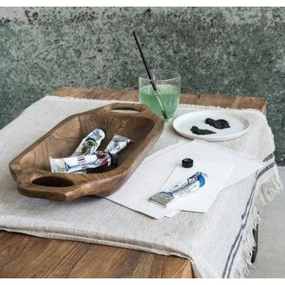 Schaal Goodies van MUST Living, teakhouten schaal van bovenaf met zichtbare houtnerf