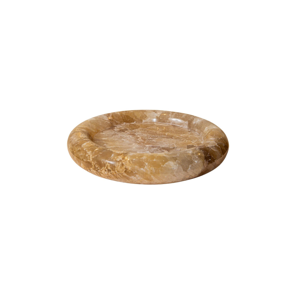 Ronde onyx schaal Jiren van PTMD in honingtint met dikke rand, Ø25cm