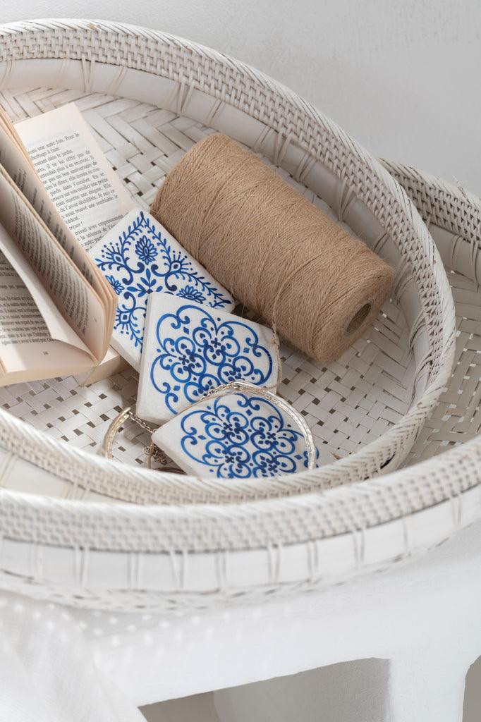 Schalen Rond Rotan Wit Set van 2 - Schaal - J-Line - livinglovely.nl