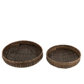 Schalen Rond Rotan Zwart Set van 2 - Schaal - J-Line - livinglovely.nl