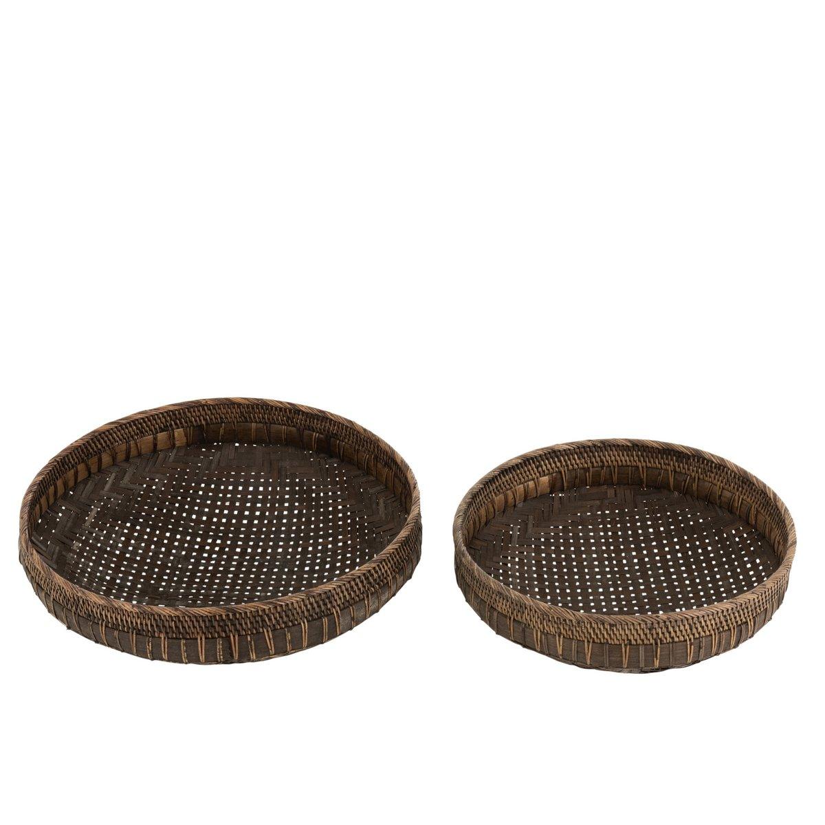 Schalen Rond Rotan Zwart Set van 2 - Schaal - J-Line - livinglovely.nl