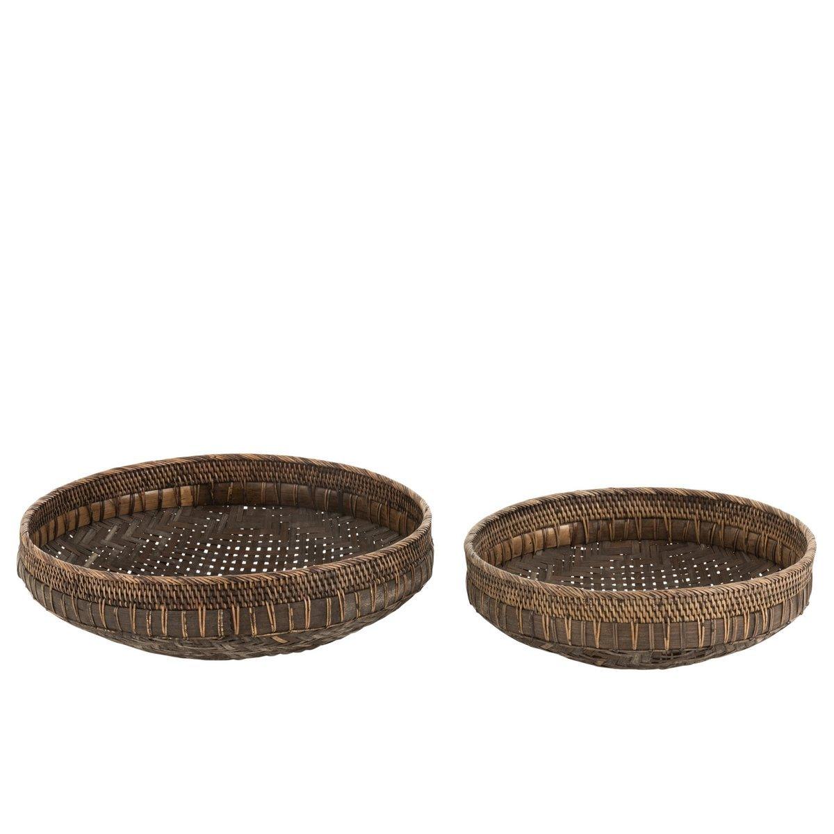 Schalen Rond Rotan Zwart Set van 2 - Schaal - J-Line - livinglovely.nl