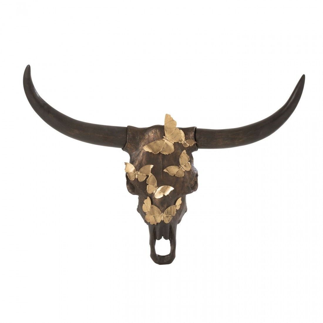 Schedel Os Vlinder Resin Bruin/Goud Large - Wanddecoratie - J-Line - livinglovely.nl