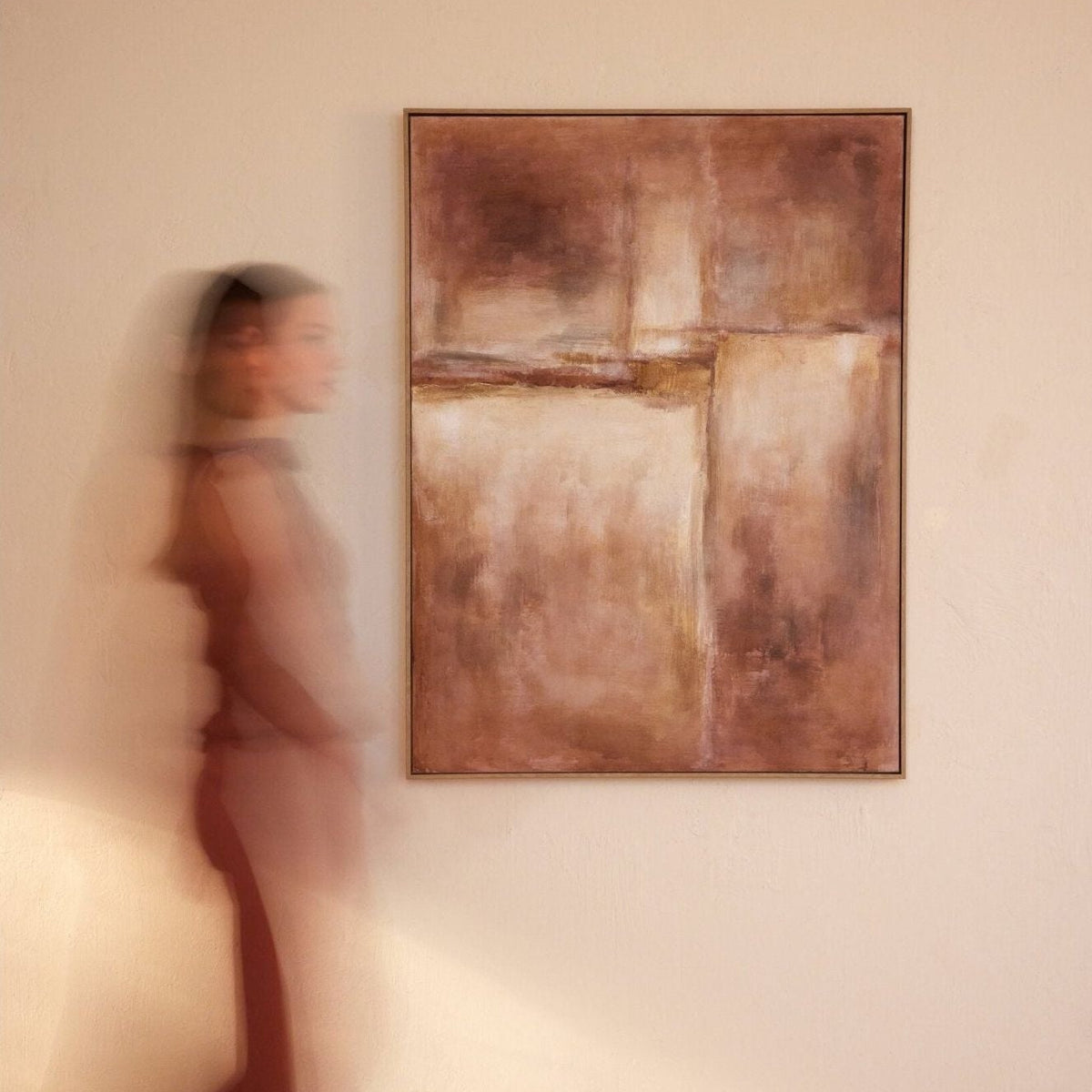 Schilderij Abstract Grenenhout Bruin van J-Line, bruin abstract kunstwerk voor aan de muur, aanvullende foto