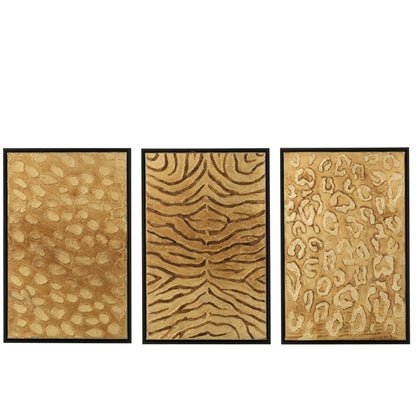 Schilderij Dierenprint Hout/Canvas Zwart/Goud Set van 3 - Schilderij - J-Line - livinglovely.nl