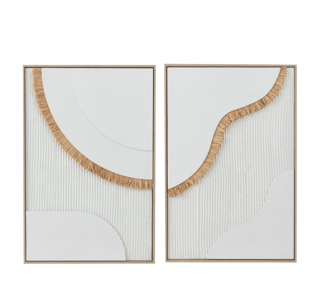 Schilderij Hooi Canvas Wit Set van 2 - Schilderij - J-Line - livinglovely.nl