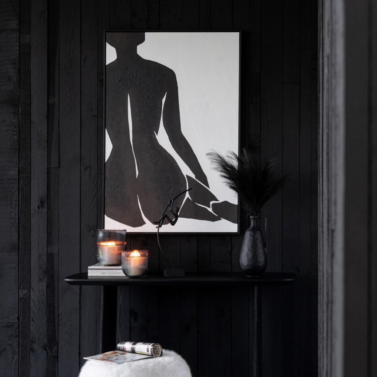 Schilderij Joy Dennenhout Zwart/Wit - Schilderij - J-Line - livinglovely.nl