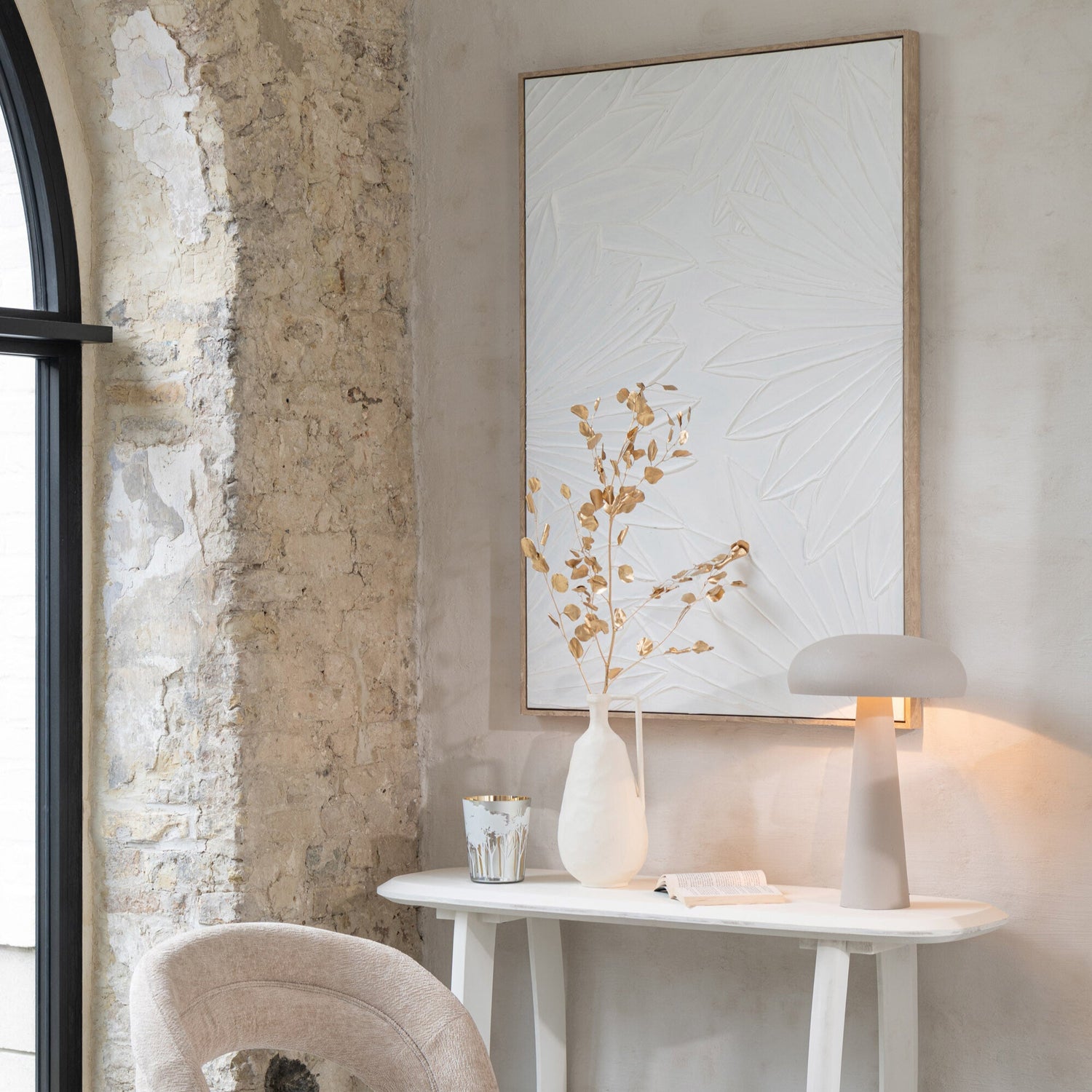 Schilderij Koy Dennenhout Wit J-Line - Schilderij - J-Line - livinglovely.nl