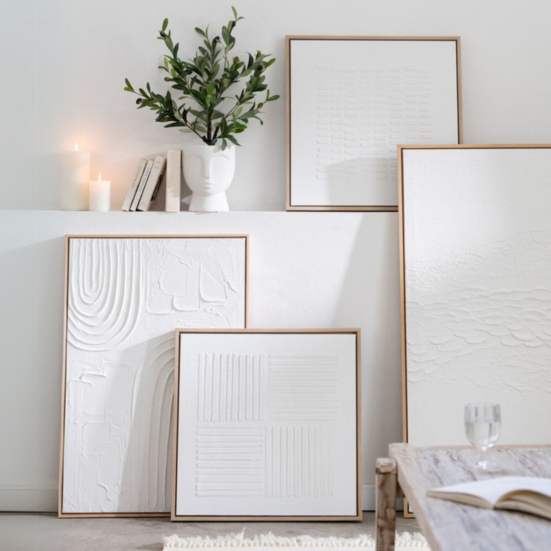 Schilderij Lauwra Canvas Wit - Schilderij - J-Line - livinglovely.nl
