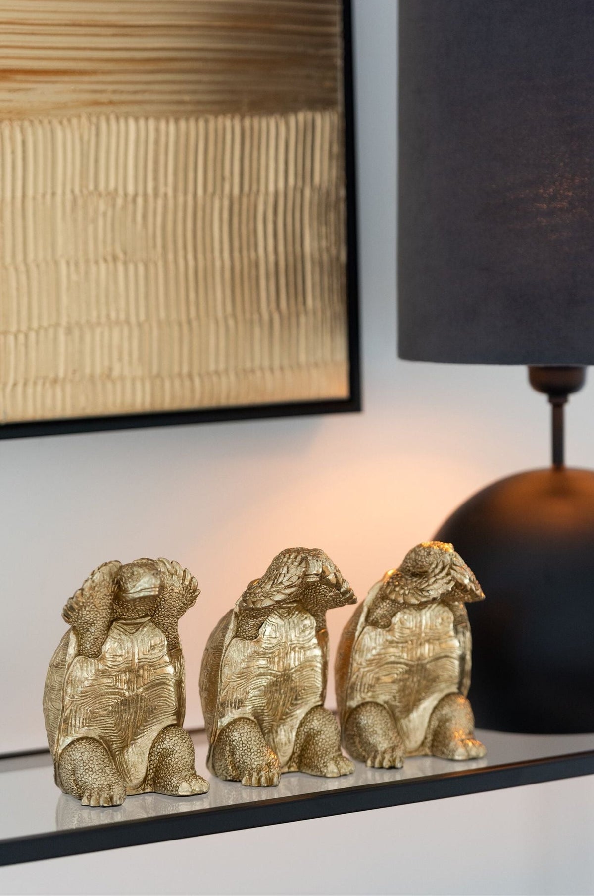 Schildpad Zien/Horen/Zwijgen Resin Goud Set van 3 J-Line