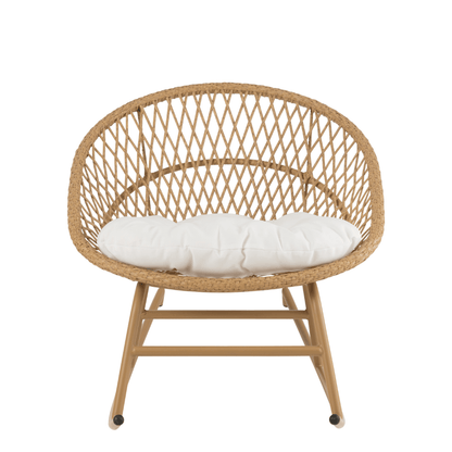 Schommelstoel + Kussen Zayo Metaal/Riet Beige - Fauteuil - J-Line - livinglovely.nl