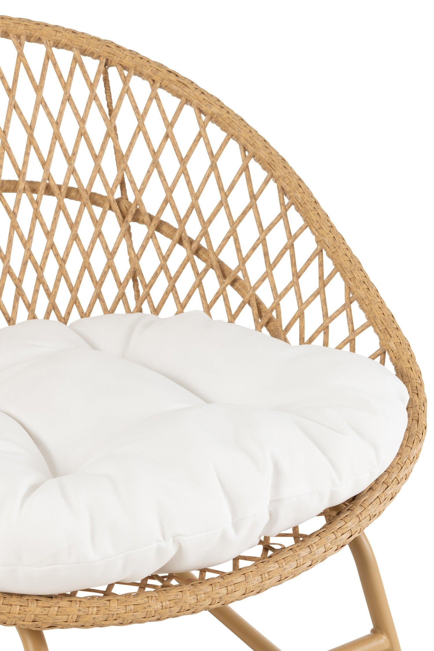 Schommelstoel + Kussen Zayo Metaal/Riet Beige - Fauteuil - J-Line - livinglovely.nl