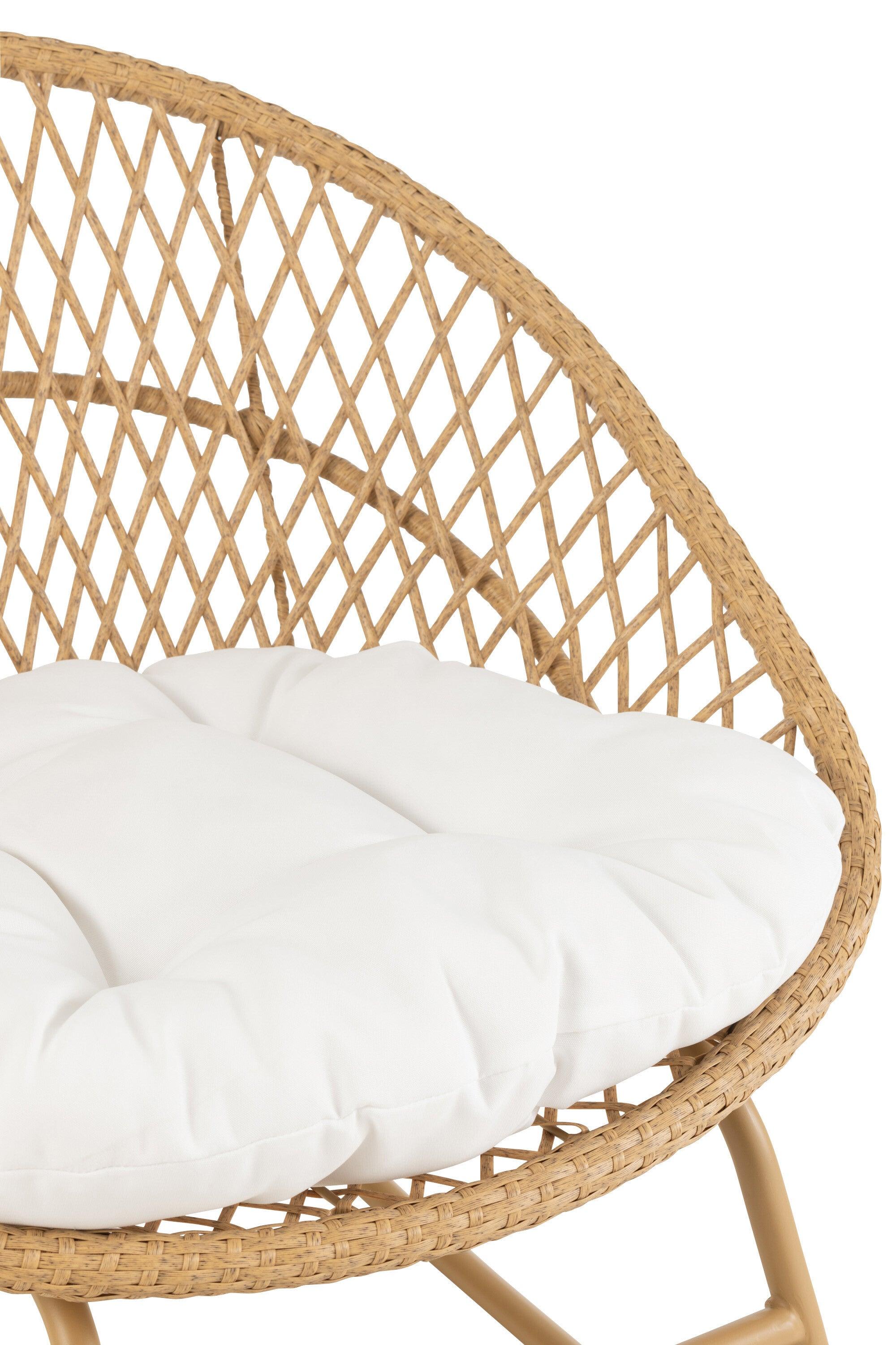 Schommelstoel + Kussen Zayo Metaal/Riet Beige - Fauteuil - J-Line - livinglovely.nl