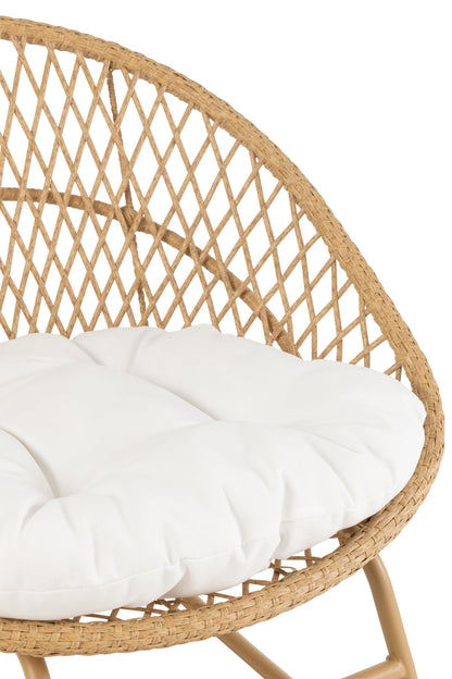 Schommelstoel + Kussen Zayo Metaal/Riet Beige - Fauteuil - J-Line - livinglovely.nl