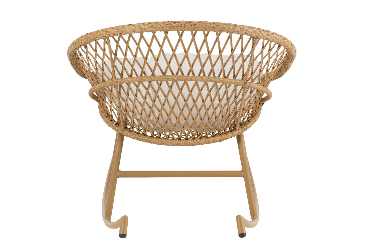 Schommelstoel + Kussen Zayo Metaal/Riet Beige - Fauteuil - J-Line - livinglovely.nl