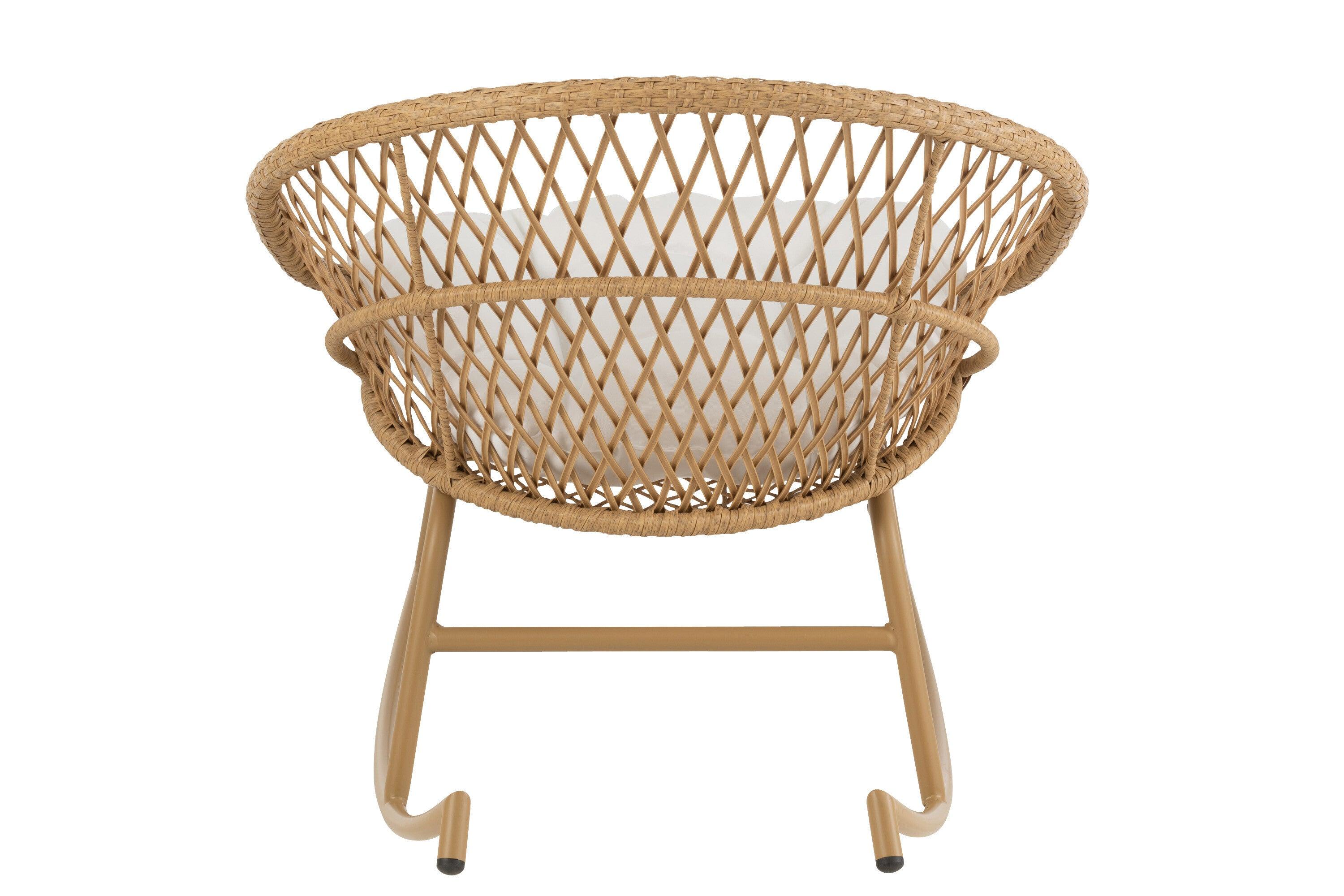 Schommelstoel + Kussen Zayo Metaal/Riet Beige - Fauteuil - J-Line - livinglovely.nl