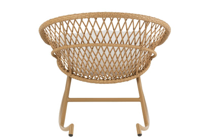 Schommelstoel + Kussen Zayo Metaal/Riet Beige - Fauteuil - J-Line - livinglovely.nl
