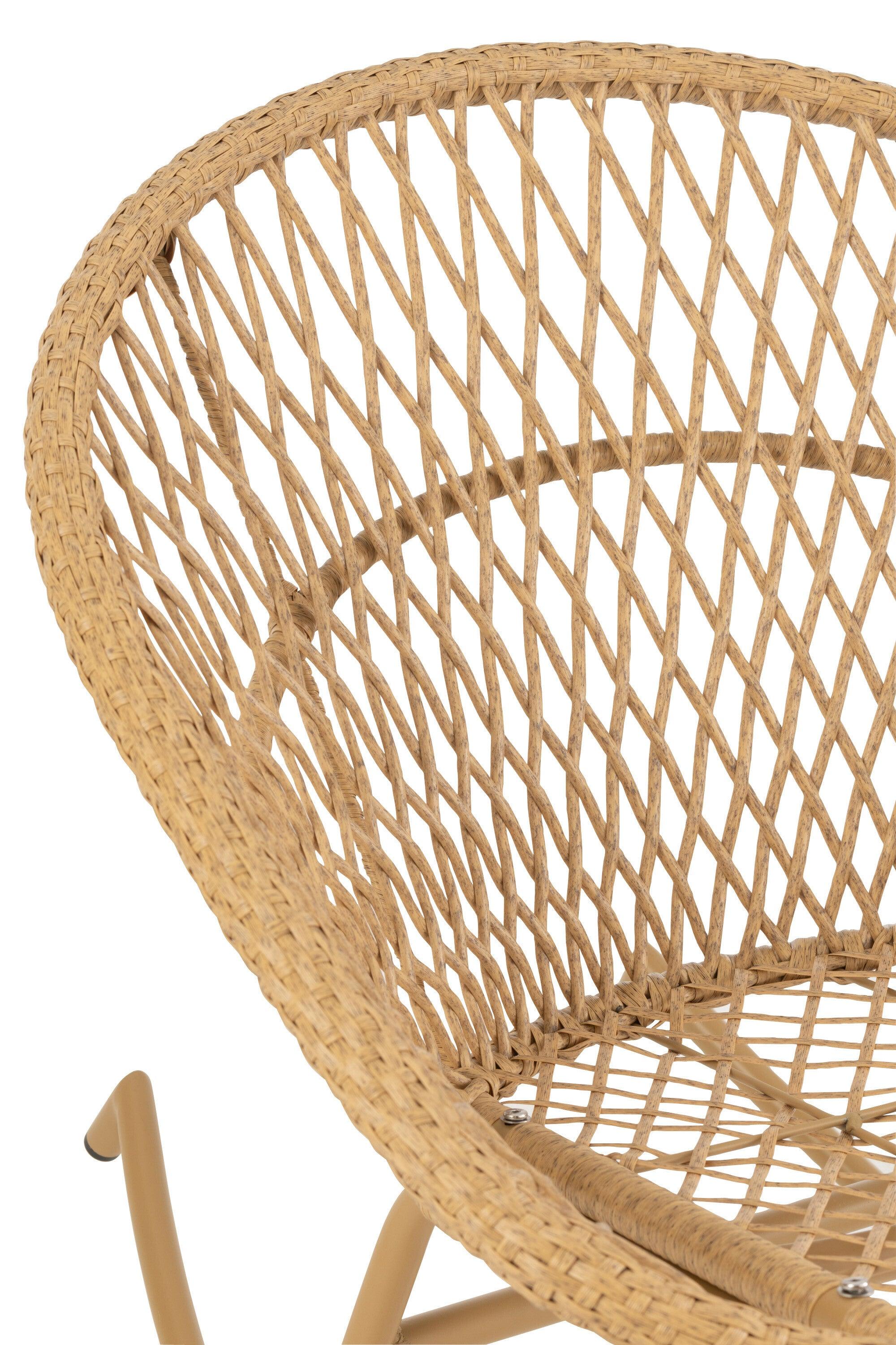 Schommelstoel + Kussen Zayo Metaal/Riet Beige - Fauteuil - J-Line - livinglovely.nl