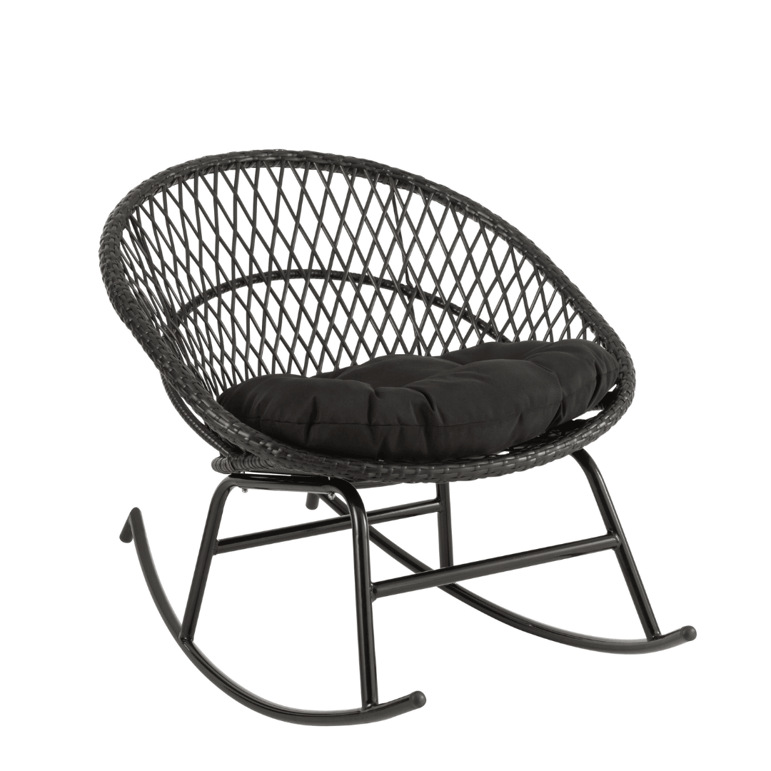 Schommelstoel + Kussen Zayo Metaal/Riet Zwart - Fauteuil - J-Line - livinglovely.nl