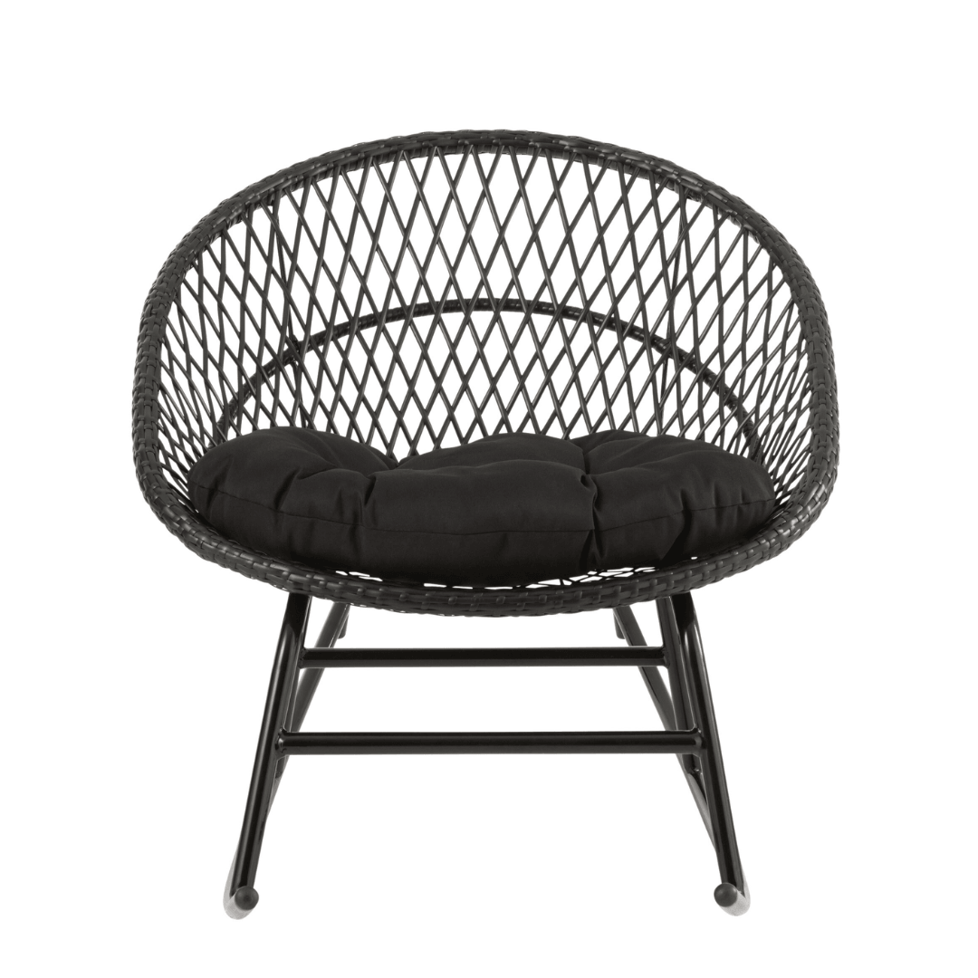 Schommelstoel + Kussen Zayo Metaal/Riet Zwart - Fauteuil - J-Line - livinglovely.nl