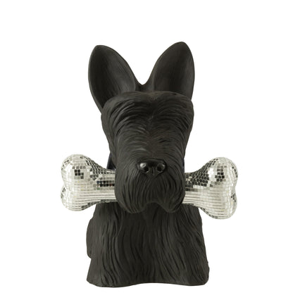 Schotse Terrier + Bot Polyresin Zwart - Beeld - J-Line - livinglovely.nl