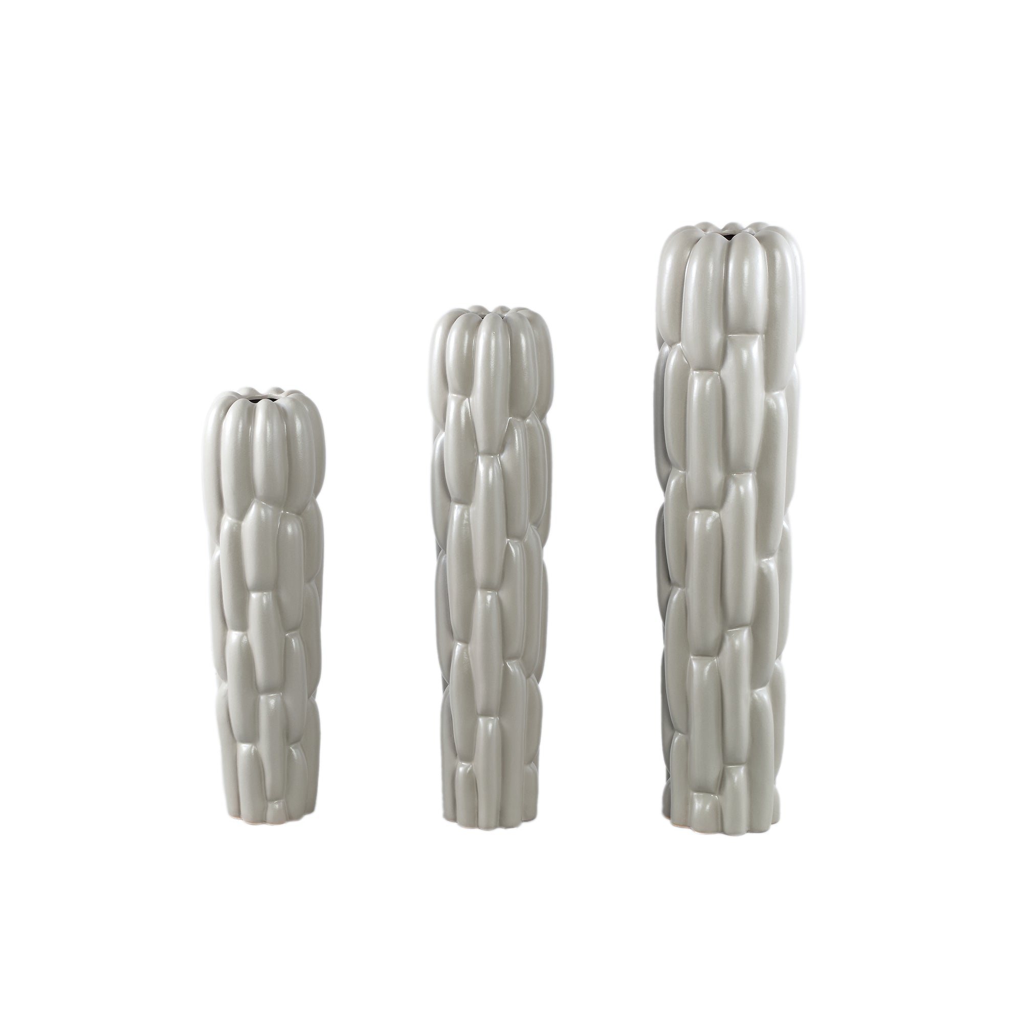 Seanis Grey Round Ceramic Vase Block Pattern S 14x14x51cm PTMD - Vaas - PTMD - livinglovely.nl