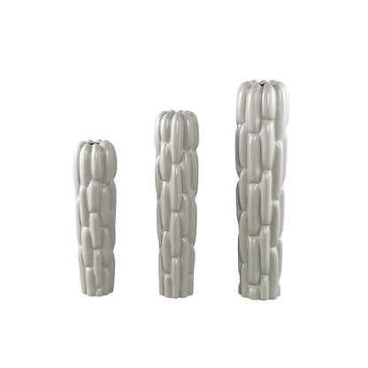 Seanis Grey Round Ceramic Vase Block Pattern S 14x14x51cm PTMD - Vaas - PTMD - livinglovely.nl