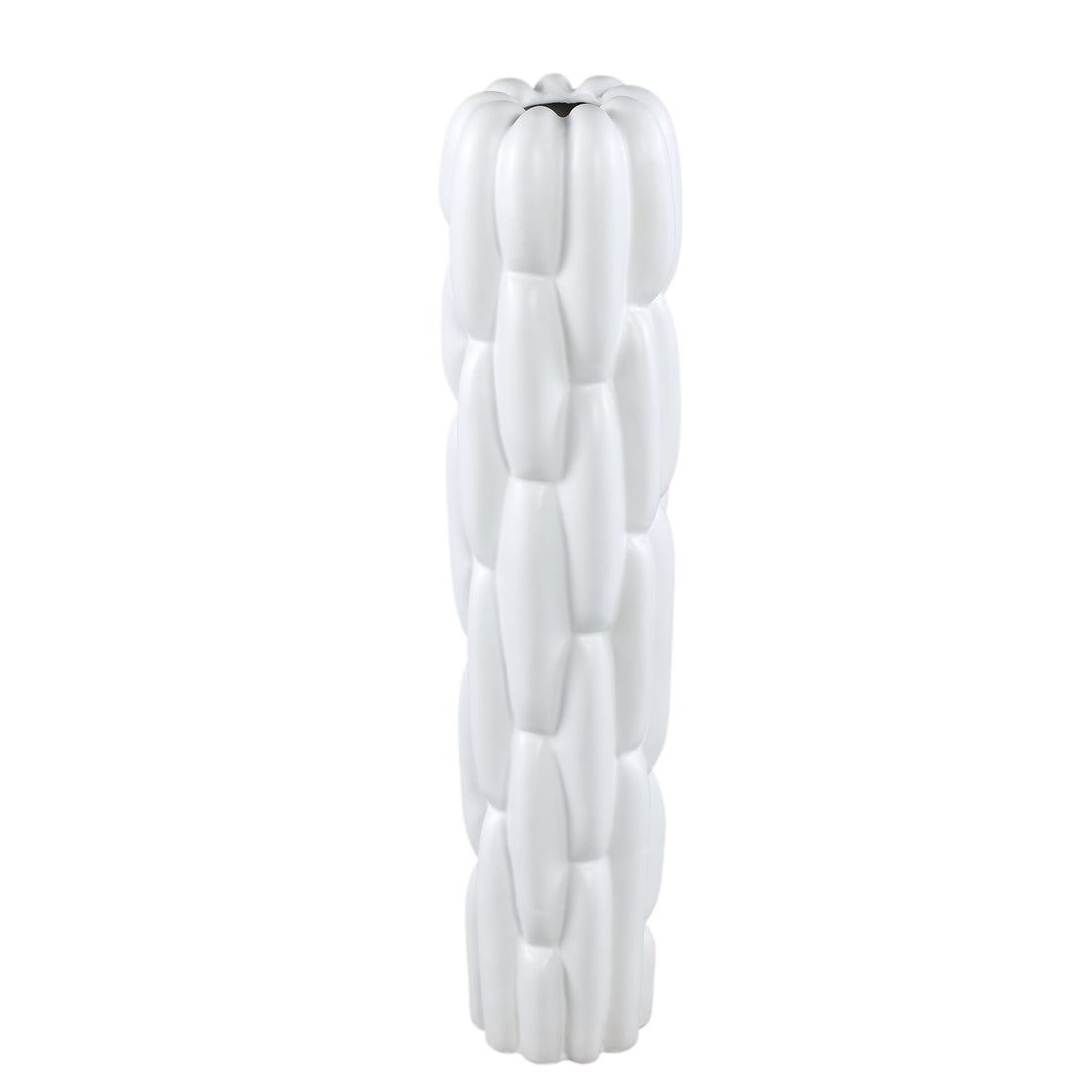 Seanis White Round Ceramic Vase Block Pattern M 14,5x14,5x61cm PTMD - Vaas - PTMD - livinglovely.nl