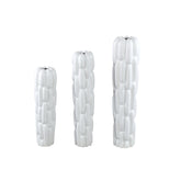 Seanis White Round Ceramic Vase Block Pattern M 14,5x14,5x61cm PTMD - Vaas - PTMD - livinglovely.nl