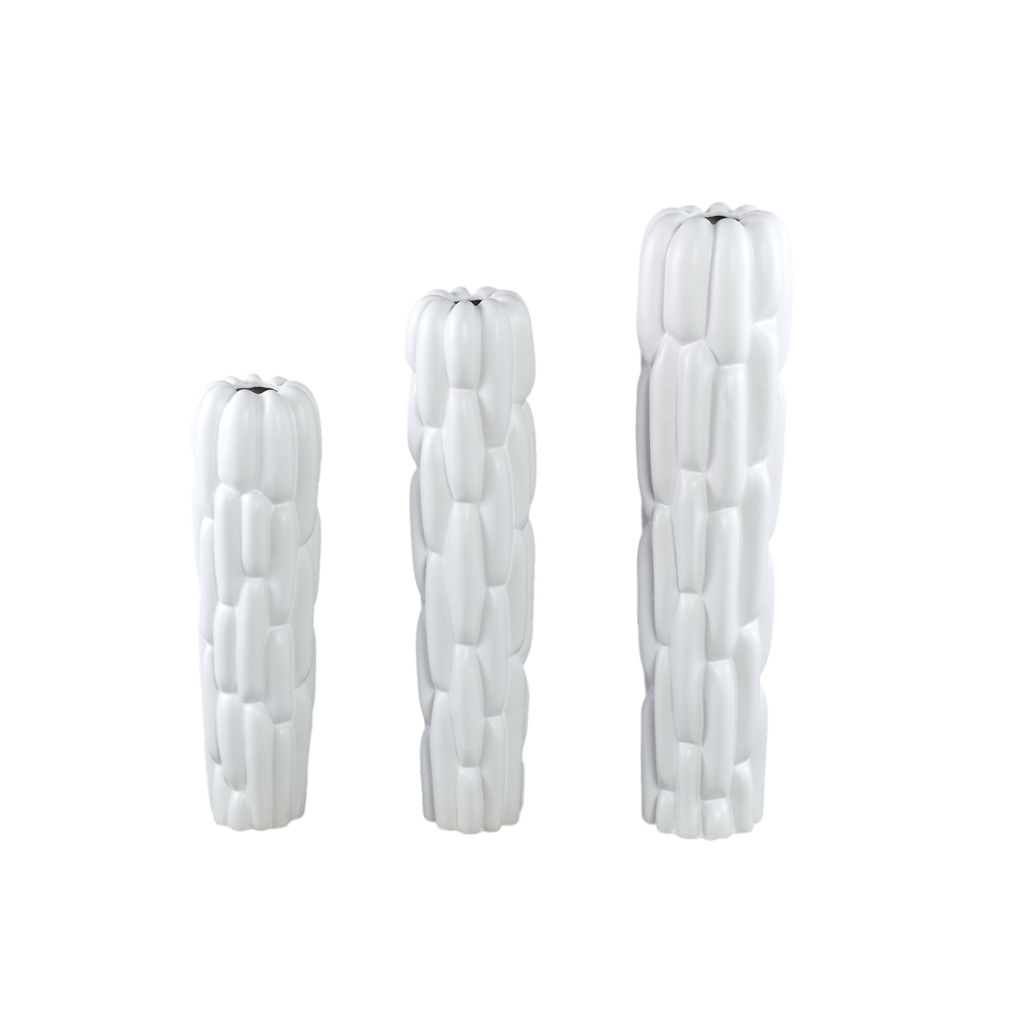 Seanis White Round Ceramic Vase Block Pattern S 14x14x41cm PTMD - Vaas - PTMD - livinglovely.nl