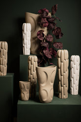 Seanis White Round Ceramic Vase Block Pattern S 14x14x41cm PTMD - Vaas - PTMD - livinglovely.nl