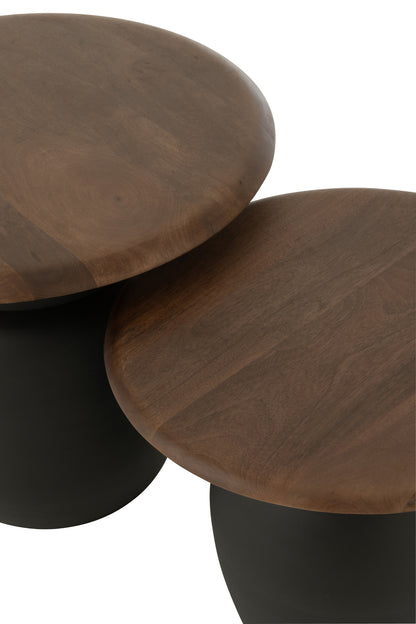 Set Of 2 Side Table Oval Iron Dark Brown - - J-Line - livinglovely.nl