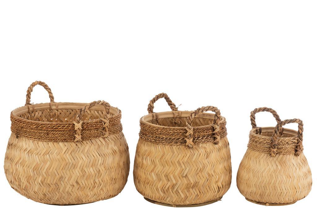 Set Of 3 Baskets+Handle Ball Bamboo+Rope Natural Small , , J-Line , livinglovely.nl