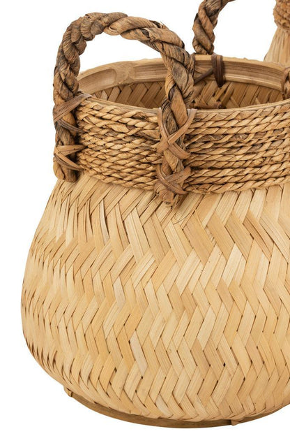 Set Of 3 Baskets+Handle Ball Bamboo+Rope Natural Small , , J-Line , livinglovely.nl