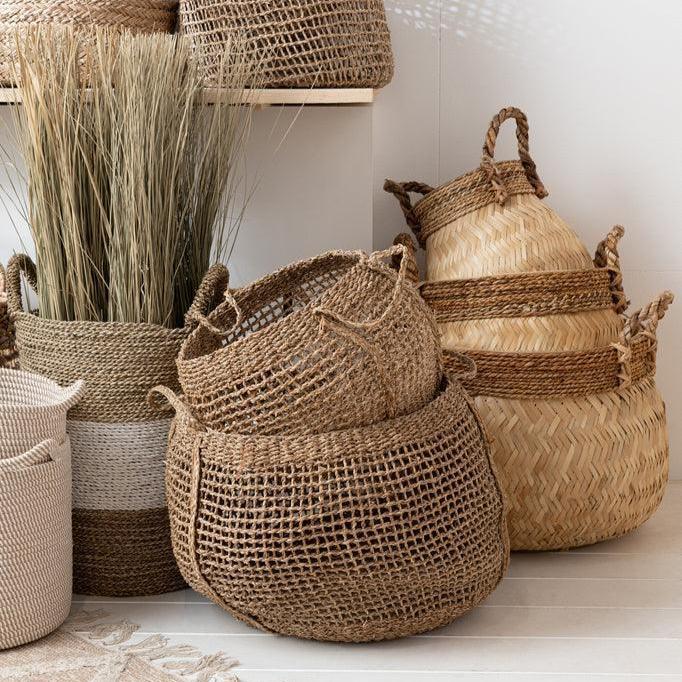 Set Of 3 Baskets+Handle Ball Bamboo+Rope Natural Small , , J-Line , livinglovely.nl