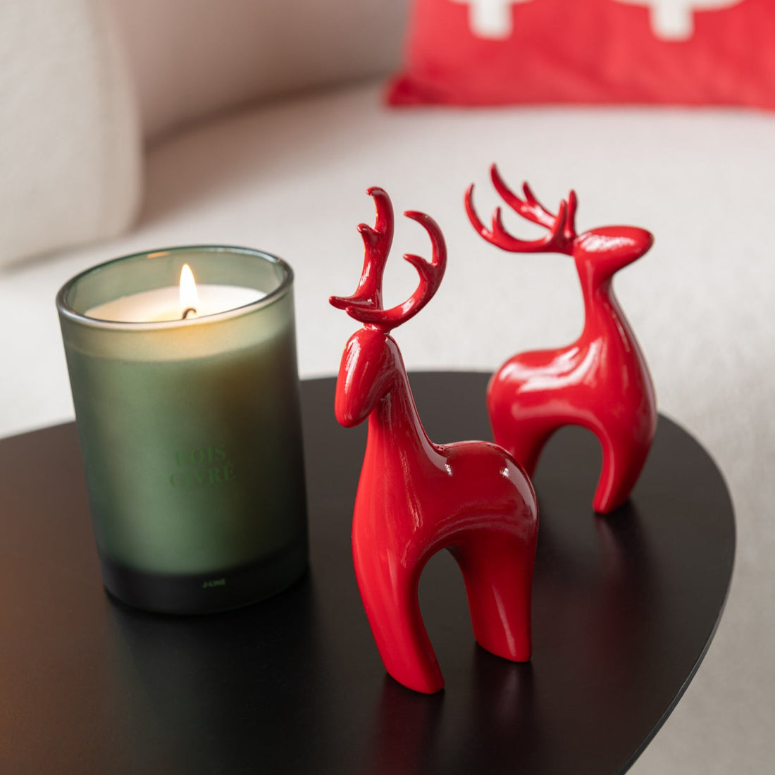Set Of 3 Reindeer Resin Electroplated Red - - J-Line - livinglovely.nl