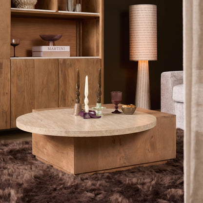 Set salontafel en bijzettafel Numa van Starfurn in naturel travertin