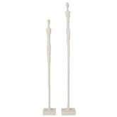 Set Van 2 Abstracte Figuren Op Voet van J-Line, twee slanke witte polyresin figuren op houten voet, vooraanzicht