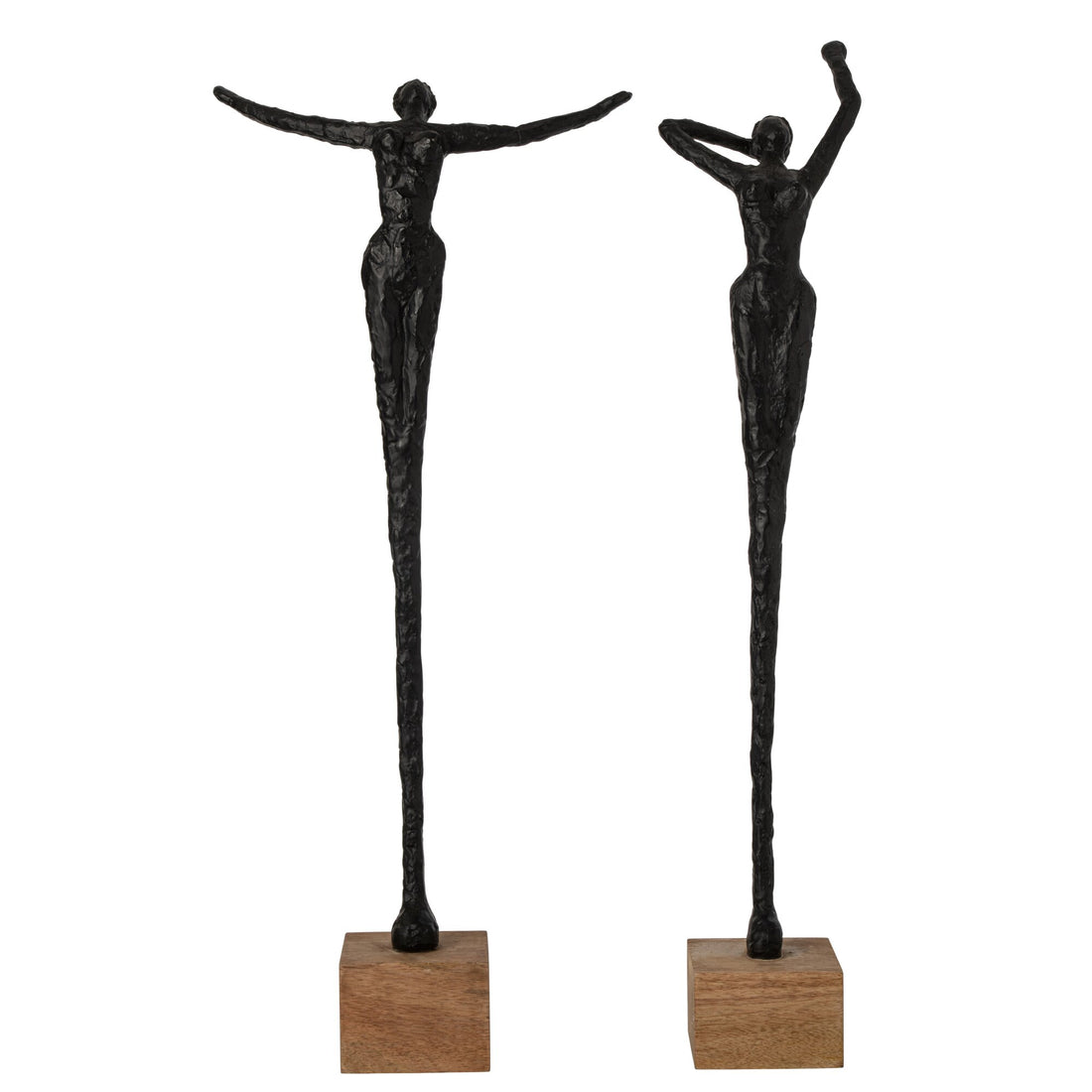 Set Van 2 Beelden Dame Op Sokkel van J-Line, twee vrouwenfiguren in pose in naturel en zwart