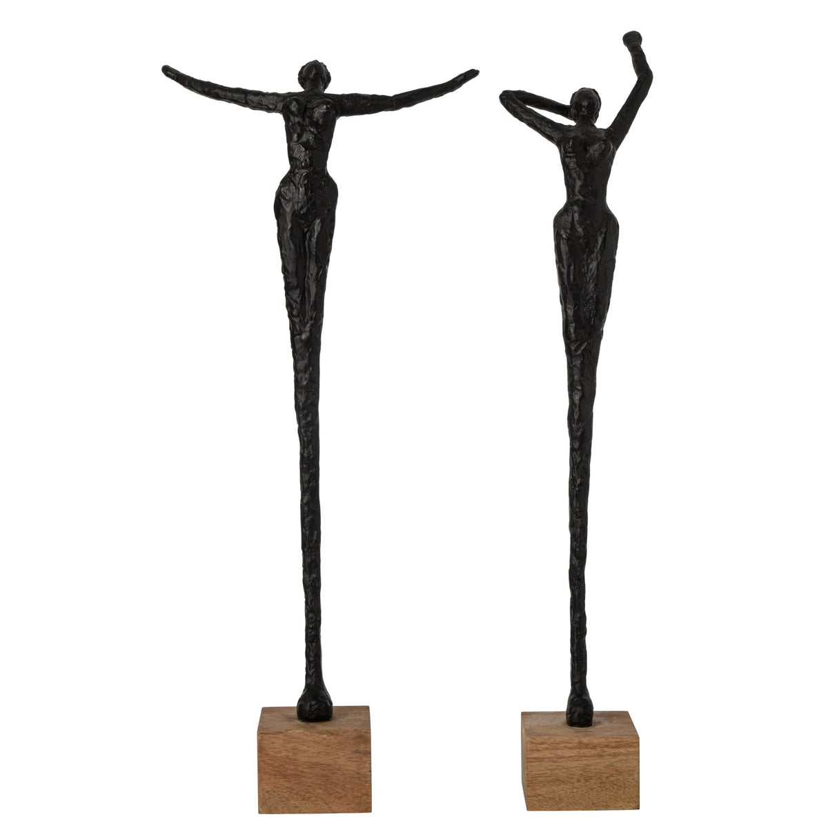 Set Van 2 Beelden Dame Op Sokkel van J-Line, twee vrouwenfiguren in pose in naturel en zwart
