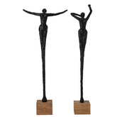 Set Van 2 Beelden Dame Op Sokkel van J-Line, twee vrouwenfiguren in pose in naturel en zwart