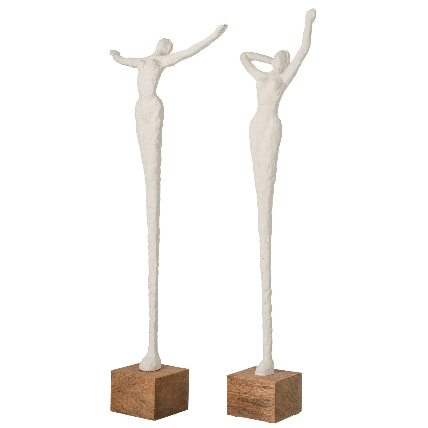 Beeld dame op voet van J-Line in wit polyresin, tweede pose met naturel houten sokkel