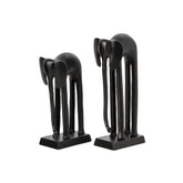 Set Van 2 Beelden Olifant van J-Line, twee gestileerde zwarte aluminium olifanten naast elkaar, vooraanzicht