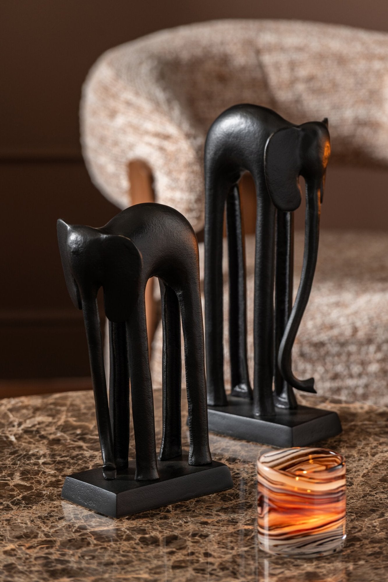 Set Van 2 Beelden Olifant Aluminium Zwart J-Line